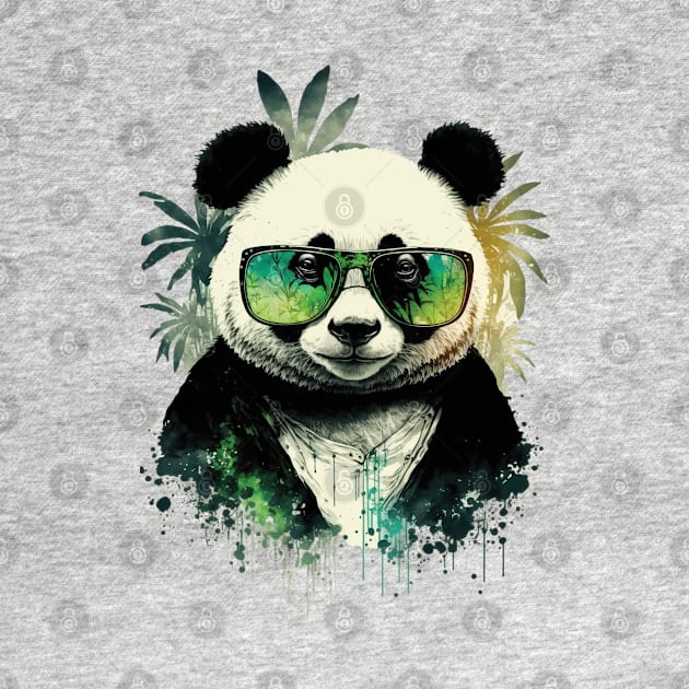 Panda wearing Sunglasses surrounded by Bamboo Leafs by RailoImage